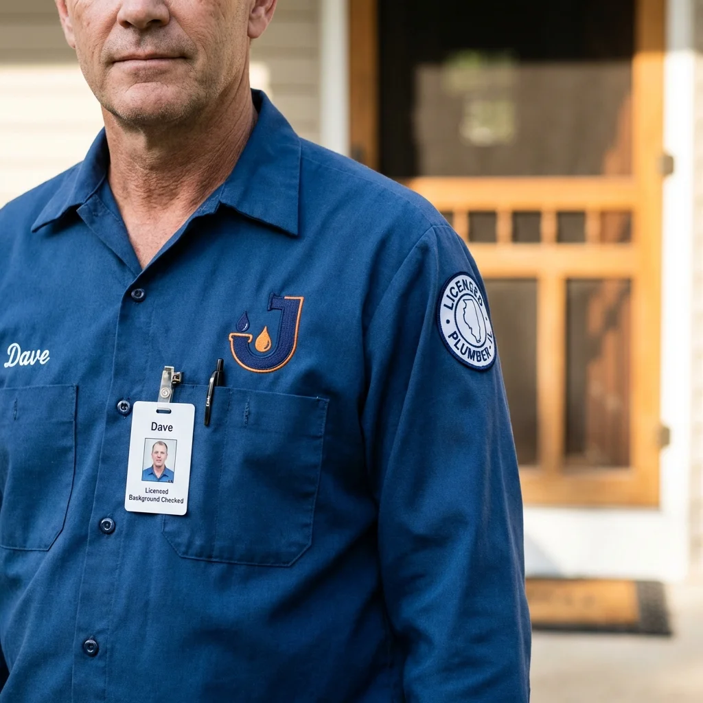Licensed plumber showing ID badge in Lorain, OH
