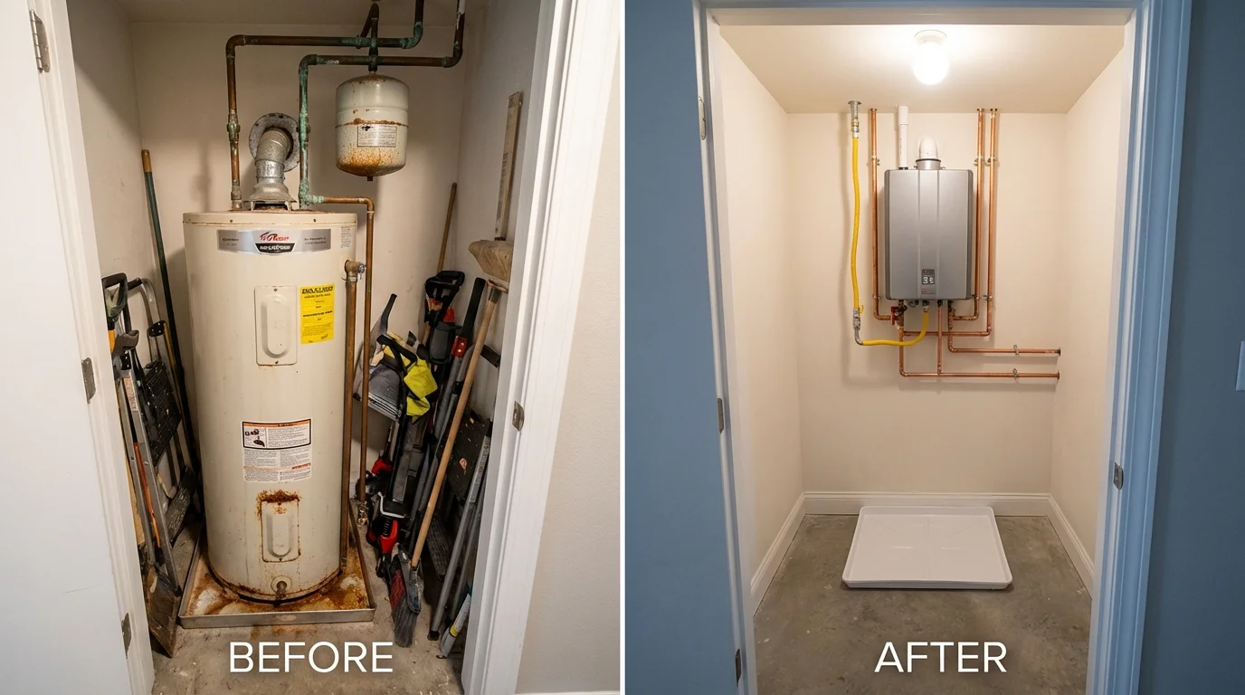 Tank water heater versus wall-mounted tankless unit comparison for Lorain, OH homeowners