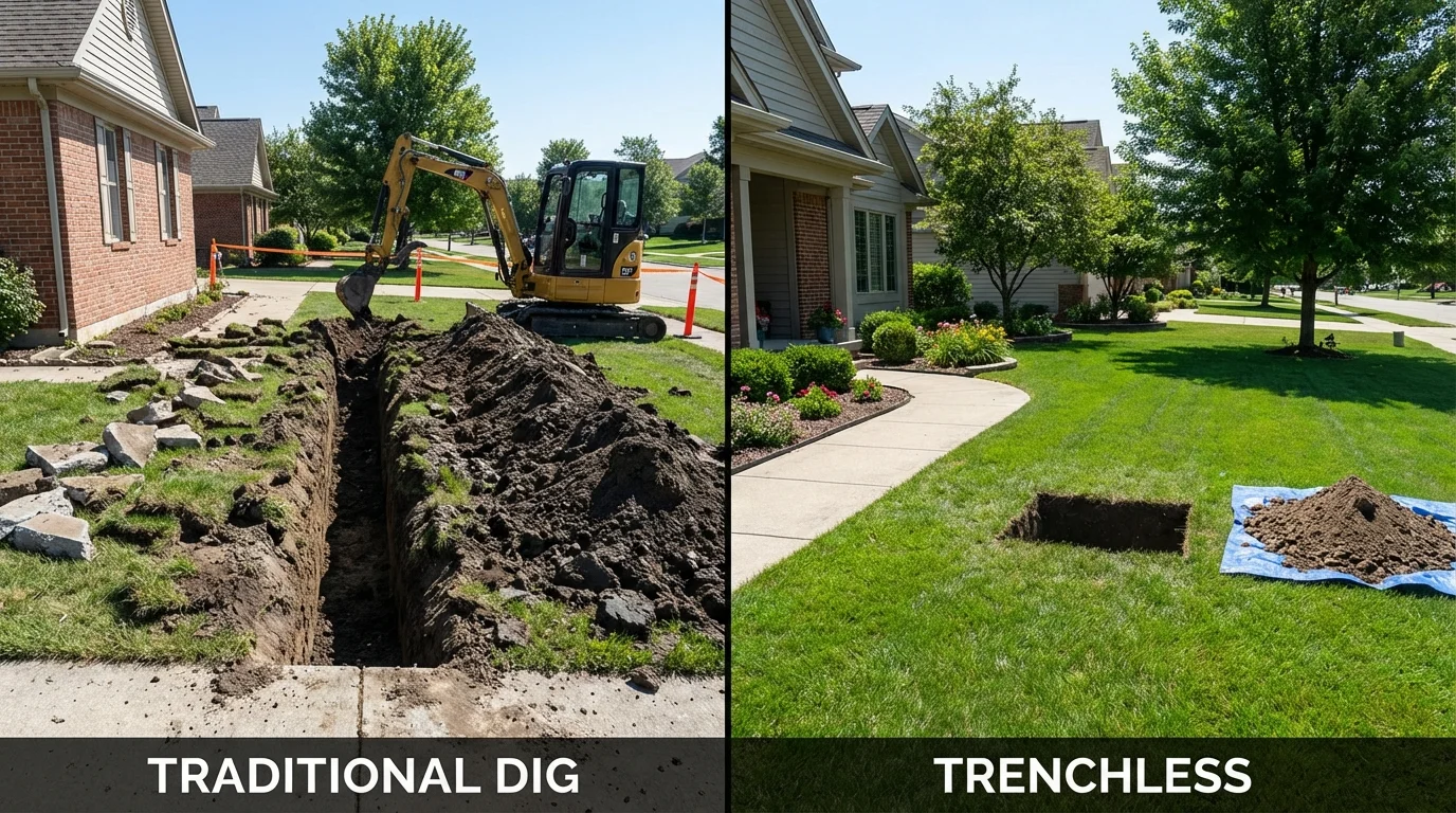 Trenchless sewer repair with minimal yard damage versus traditional excavation in Lorain, OH